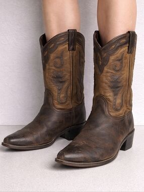 Vintage Distressed Leather Cowboy Boots Western Brown Size 10